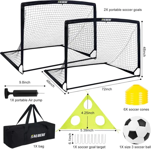 Vista 2 de 6x4 ft Kids Soccer Goals for Backyard Set of 2- Portable Pop Up Soccer Net for Backyard for Kids Toddler Youth, Soccer Training Equipment+ Soccer