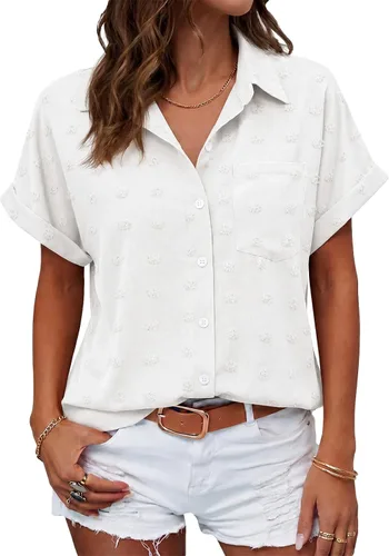 Vista 10 de Beautife Camisas con botones para mujer, blusas de manga corta Albaricoque