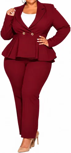 Vista 9 de CXXQ Pantalones tipo blazer peplum de 2 piezas para mujer, talla grande Blanco