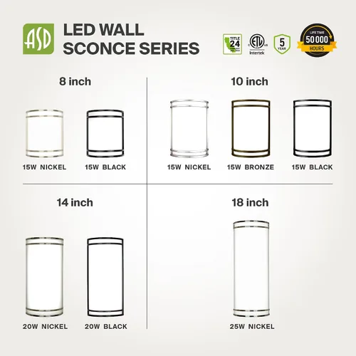 Vista 9 de ASD - Lámpara de pared LED para interiores, níquel cepillado 3000/4000 8 pulgadas Níquel cepillado