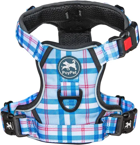 Vista 9 de PoyPet - Arnés de perro sin tirones, arnés reflectante con 2 clips delanteros y traseros y asa de fácil control para perros pequeños, medianos