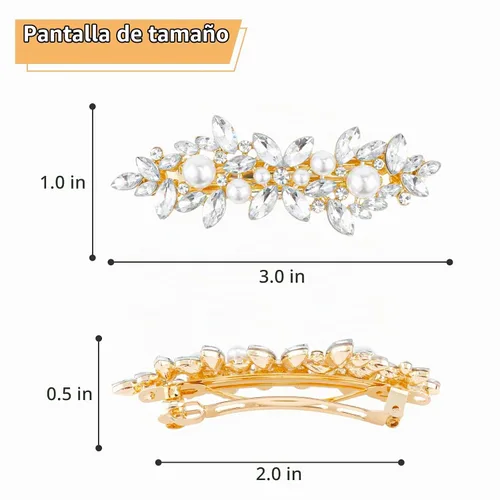 Vista 4 de WHAVEL 2 pinzas para el pelo de perlas, pinzas para el cabello con diamantes de imitación, accesorios de perlas para dama de honor, boda