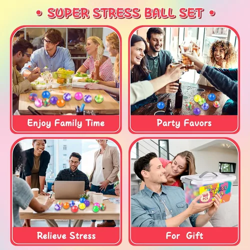 Vista 7 de BESNEL 160 Pack de bolas de estrés para adultos, bolas esponjosas a granel, juego de bolas de estrés, bolas anti-ansiedad y de juguete
