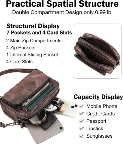 Vista 6 de FADEON Bolsos cruzados para mujer y mochila para laptop Colección Marrón