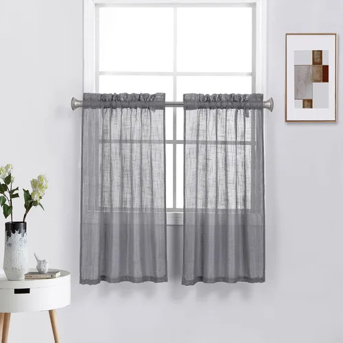 Vista 30 de 2 piezas de cortinas de aspecto de lino sólido y elegante, paneles totalmente cosidos, niveles de tratamiento de ventanas