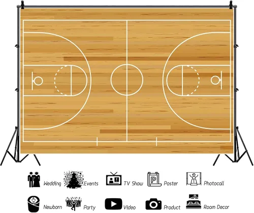 Vista 2 de Haoyiyi Telón de fondo de baloncesto de 12 x 8 pies con vista a la cancha de baloncesto Deportes Estadio Partido Club Fotografía Fondo Feliz