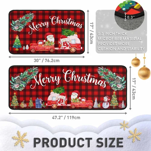 Vista 2 de 2 piezas de alfombras y tapetes de cocina de Navidad para el suelo con respaldo antideslizante, decoración de cocina de Navidad feliz, juego