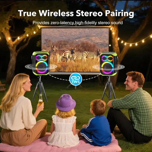 Vista 6 de Altavoces Bluetooth portátiles 80 W gran potente inalámbrico al aire libre fuerte estéreo sonido bajo profundo Boombox TWS altavoz de fiesta en casa