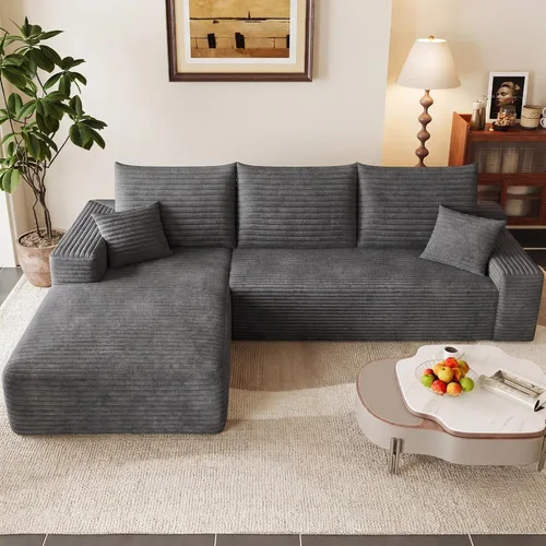 Vista 3 de Sofá modular de 95 pulgadas, sofá de nube en forma de L sin hueso con diván, asiento profundo tapizado de pana de espuma viscoelástica, no requiere