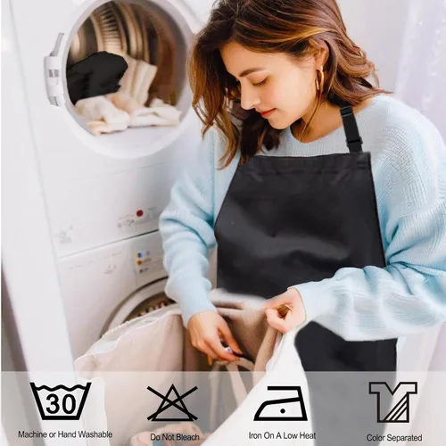 Vista 7 de Paquete de 2 delantales de talla grande, delantales de chef grandes negros con 2 bolsillos para hombres y mujeres, camarera, delantal de trabajo