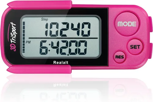 Vista 10 de Realalt 3DTriSport 3D Walking Pedometer with Clip & Strap, Accurate Step Counter with 30-Day Memory, Distance in Miles/KM with Large Display Perfect