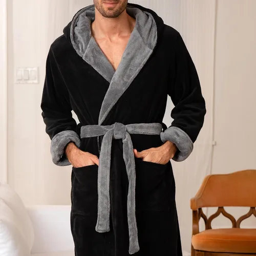 Vista 5 de Alexander Del Rossa - Bata de baño de forro vellón, con capucha, para hombre, colores lisos