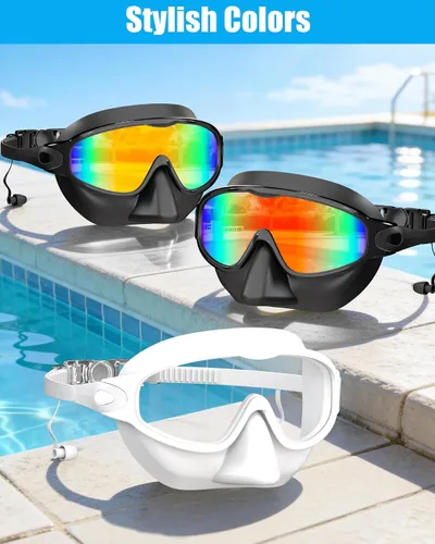 Vista 9 de Aegend Gafas de Natación con Cubierta Nasal para Adultos, 2 Unidades de Gafas de Natación de Visión Amplia Antiempañamiento/UV Sin Fuga para Hombres