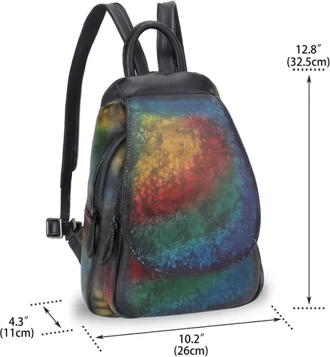 Vista 5 de LRTO Mochila de cuero genuino para mujer, mochila vintage casual para universidad, hecha a mano, mochila occidental de piel de vacuno
