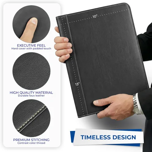 Vista 5 de Samsill Portafolio de piel sintética con puntada de contraste, portafolio de negocios para hombres y mujeres, organizador de documentos y currículo