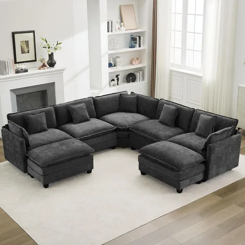 Vista 19 de Sofá modular en forma de nube de 113 pulgadas, sofás de asiento profundo de gran tamaño para sala de estar, sofá modular tapizado de chenilla