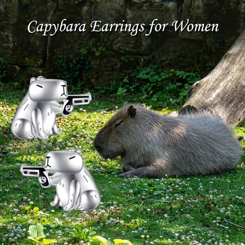Vista 6 de Aretes de plata de ley con diseño de capibaratrébolovejaovnisschnauzerbulldogfresaballena orcazarigüeyamanatílangostalimónhuella de pata para mujer
