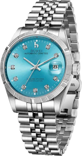 Vista 6 de BUREI Relojes automáticos de lujo de acero inoxidable para hombre, relojes impermeables para hombres, regalos para hombres
