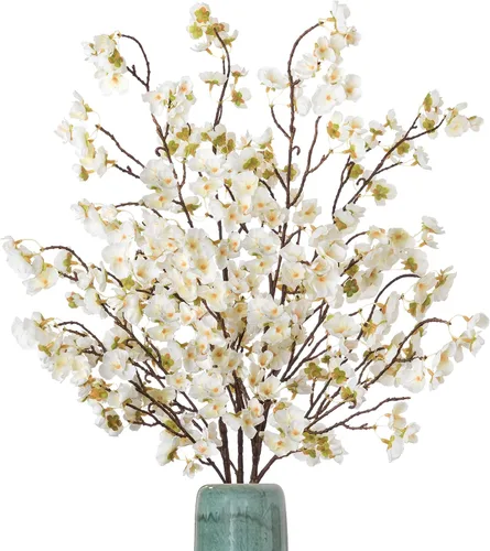 Vista 9 de Ammyoo - 4 ramas de flores de cerezo artificiales para decoración de interiores de primavera y verano, flores artificiales de tallo largo