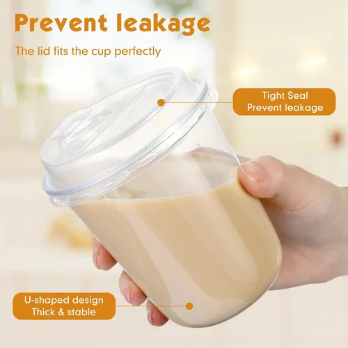 Vista 4 de Baderke Juego de 25 vasos de plástico transparente de 14 onzas con tapas, tazas de café helado resistentes con tapas, vasos de plástico desechables