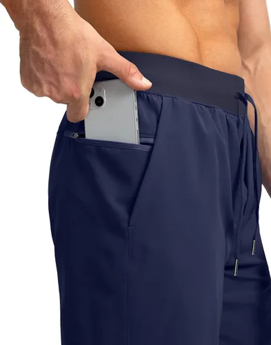 Vista 4 de Pantalones deportivos para hombres, pantalones cortos livianos y de secado rápido para gimnasio y entrenamiento atlético con bolsillos