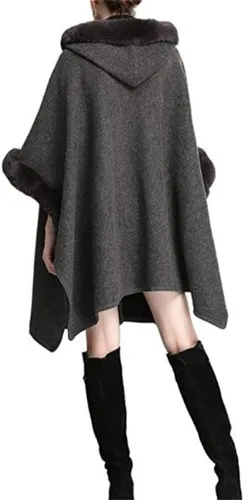 Vista 4 de Tngan Chaqueta tipo chal para mujer, capa de invierno cálida con capucha