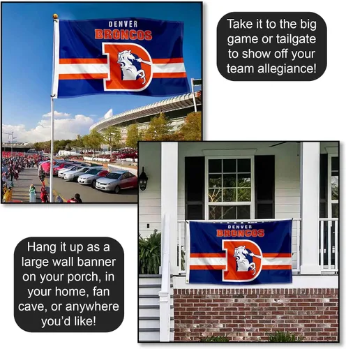 Vista 4 de Broncos Throwback - Bandera retro vintage de 3 x 5