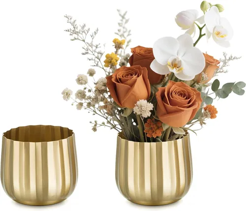 Vista 8 de NUPTIO Jarrones Dorados Pequeños para Centros de Mesa: 2 Piezas Jarrón de Trompeta de Flores Vintage de 3.94 Pulgadas Jarrón de Compota de Metal