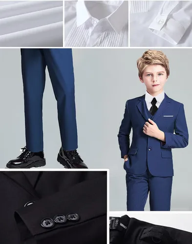 Vista 5 de Traje de 5 piezas para niños, conjunto de chaleco y pantalones de esmoquin con corbata para niño formal