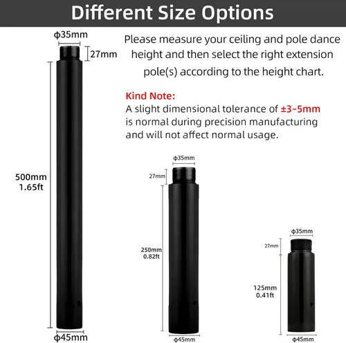 Vista 4 de PRIOR FITNESS Extensión de poste para poste de baile de 45 mm 125/250/500 mm o 5"/10"/20" Tubo de accesorios de acero inoxidable para conectar poste