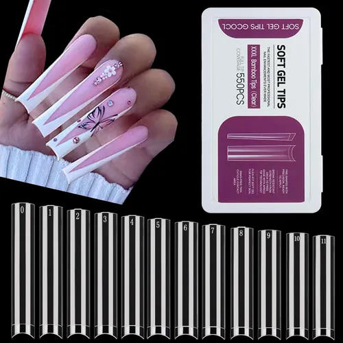 Vista 12 de 312 piezas de puntas de uñas de tacón extra largas para uñas acrílicas profesionales, puntas de uñas de tacón de media cubierta 4XL, extensión