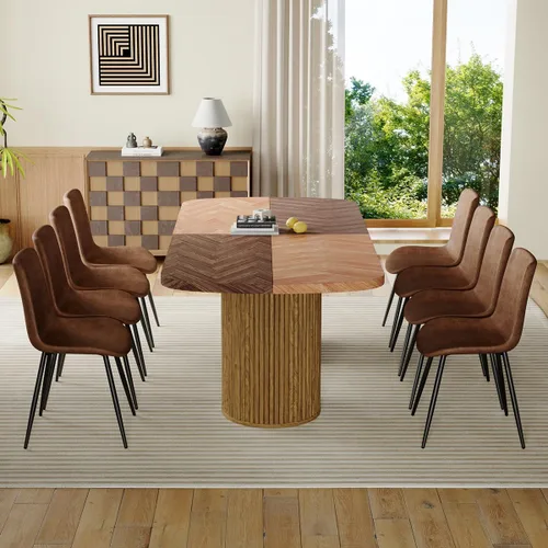 Vista 58 de Mesa de comedor extra larga de 78.7 pulgadas para 6-10 personas, mesa de cocina moderna con bases estriadas, mesa de comedor rectangular de granja