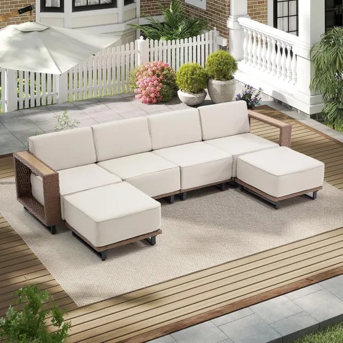 Vista 19 de Bonzy Home Patio sofá de 3 plazas, sofá seccional al aire libre de mimbre