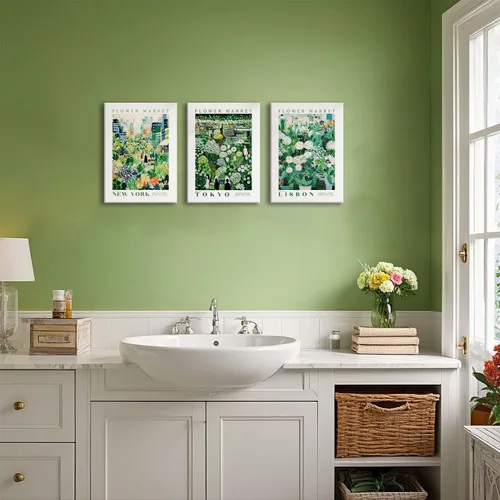 Vista 6 de XLARTMY Impresiones de Arte de Pared del Mercado de Flores Lienzo Verde Amarillo Blanco Pinturas Florales Coloridos Pósteres Botánicos de Flores