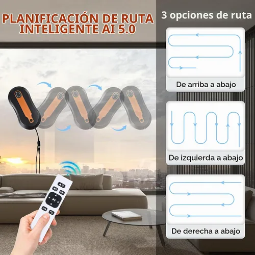 Vista 4 de FRUITEAM Robot de limpieza de ventanas con rociador de agua doble, aplicación y control remoto, limpiador automático de ventanas con cinturón
