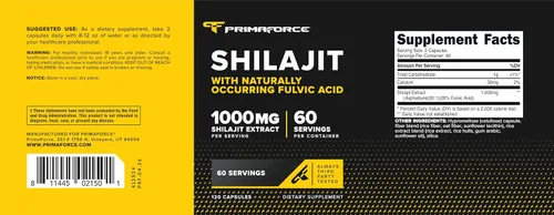 Vista 5 de Primaforce Shilajit 120 cápsulas (1000 mg) - con ácido fúlvico natural, 60 porciones