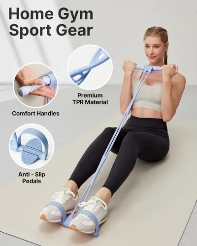 Vista 2 de YOTTOY Banda de resistencia al pedal, cuerda de tensión elástica gruesa con asas, cuerda de tracción para sentarse, equipo de fitness para piernas