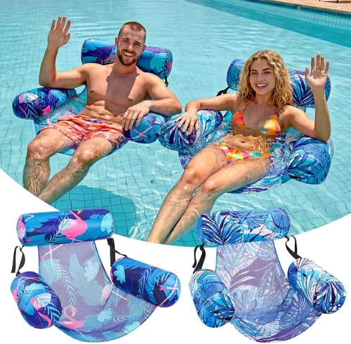 Vista 10 de Silla flotante inflable para piscina, paquete de 2 flotadores de piscina para adultos, resistentes, sillas flotantes de agua, flotadores inflables