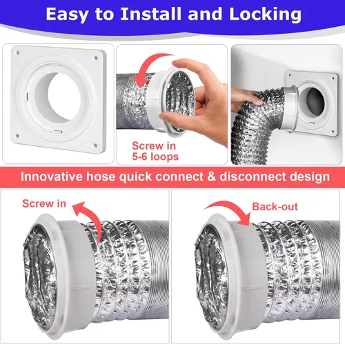 Vista 5 de Kit de Conector de Ventilación para Secadora Senshare, Placa de Pared para Ventilación de Secadora con Conexión y Desconexión Rápida, Kit