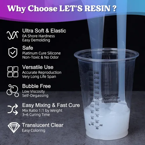 Vista 3 de LET'S RESIN Kit de Fabricación de Moldes de Silicona 0A, Silicona de Moldeo Extra Suave y Elástica 70.5oz, Silicona Líquida para Fabricación