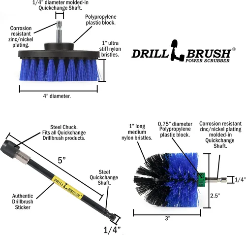 Vista 5 de Drillbrush - Paquete de 5 piezas - Cepillo de limpieza de barco - Accesorios de limpieza de piscinas - Cepillo de cubierta - Limpieza al aire libre