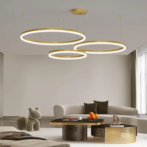 Vista 8 de Mikeru Lámpara de Araña LED Moderna de 3 Anillos, Accesorios de Luz Colgante de Techo con Control Remoto 3000k-6500K Temperatura de Color Ajustable