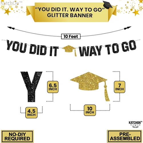Vista 2 de Decoraciones de graduación 2026 Cartel de graduación 2026 con purpurina «You Did It» – Cartel grande de 10 pies Cartel de camino a ir