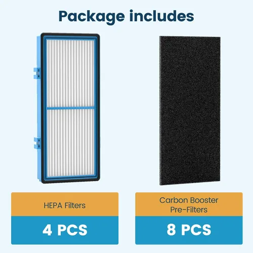 Vista 4 de Colorfullife Filtros de repuesto para filtro de aire total Holmes AER1 HEPA para HAPF30AT y HAP242-NUC, 4 HEPA + 8 filtros de refuerzo de carbono