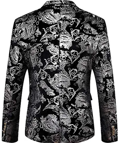 Vista 2 de WULFUL Chaqueta de traje floral para hombre, ajustado, elegante, para cena, fiesta, graduación, boda, esmoquin