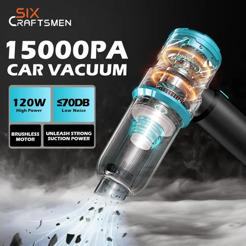 Vista 2 de Aspiradora de mano para coche con potencia de 15000PA, aspiradora inalámbrica pequeña y potente 4 en 1 y quitamanchas con batería de 2000mAh