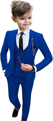 Vista 7 de Traje formal de 3 piezas de un botón para niños, esmoquin con solapa de pico y chaleco, conjunto de pantalones para boda