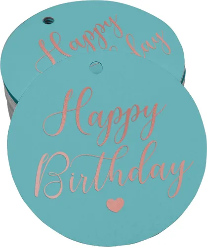 Vista 35 de Etiqueta de papel para colgar con texto en inglés «Happy Birthday» (50 unidades)