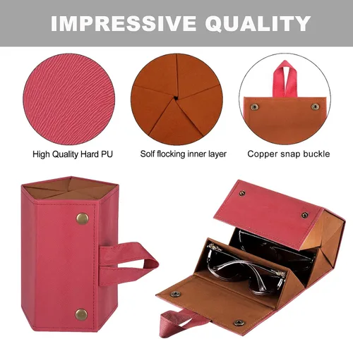 Vista 5 de Estuche organizador de lentes de sol de viaje múltiples, de piel sintética, plegable, caja de almacenamiento para hombres y mujeres