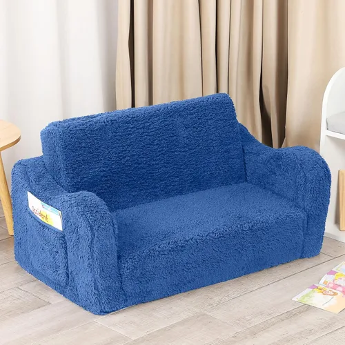 Vista 104 de MOMCAYWEX - Sofá para niños, 2 en 1, plegable, piel de melocotón, color azul